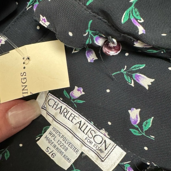 NWT VINTAGE Charlee Allison for Elijay Black Floral Long Sleeve Dress 5/6 - Picture 13 of 13